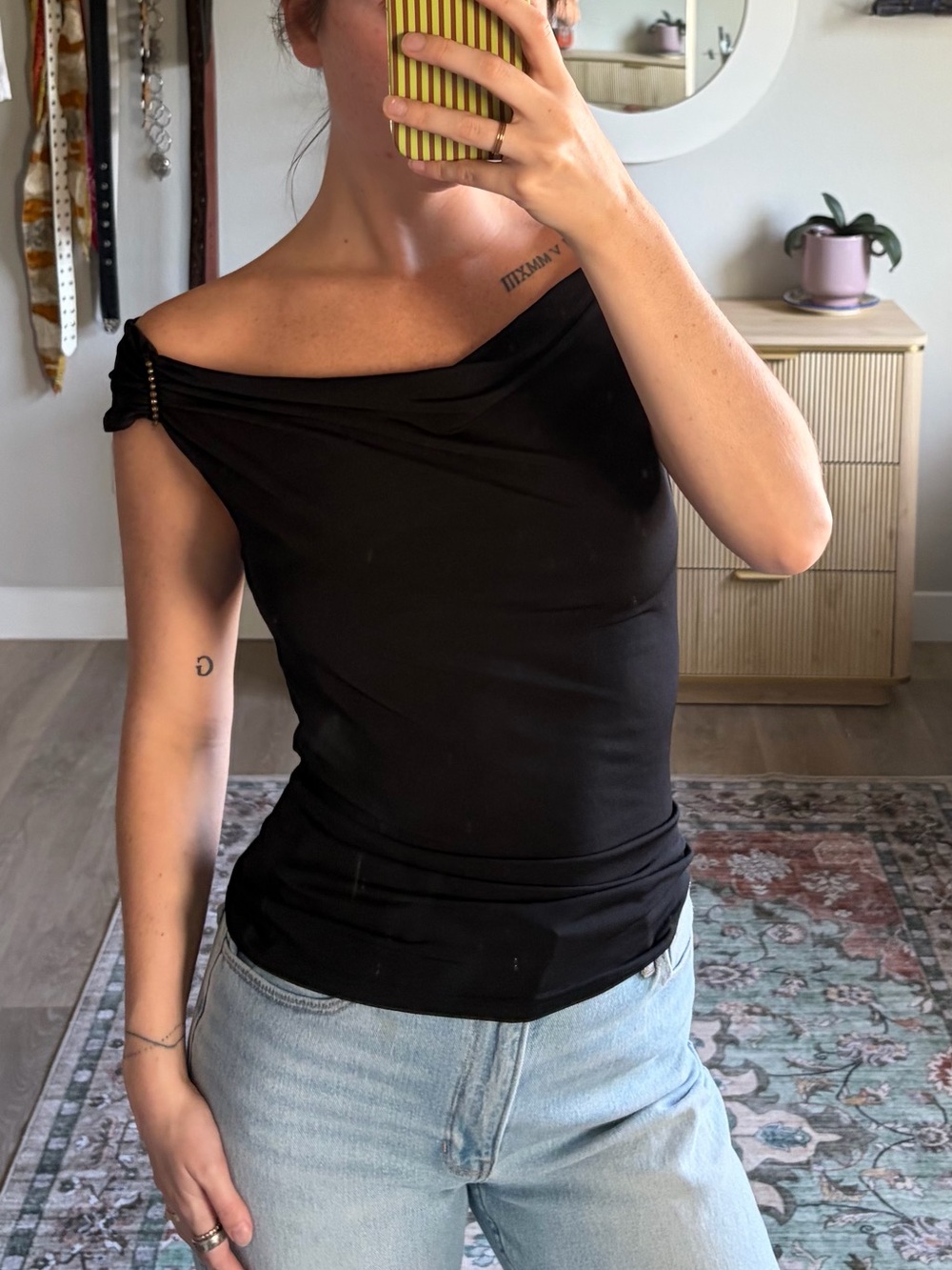 Ally B. Draped Neck Beaded Top – Black | Size M